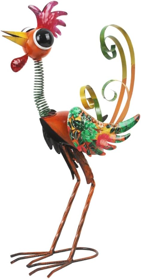 Metal Wacky Rooster Garden Statue, 24'' Rooster Decor Yard Statue Decorations Outdoor, Chicken Yard Art for Outside, Patio, Backyard, Lawn(Red)