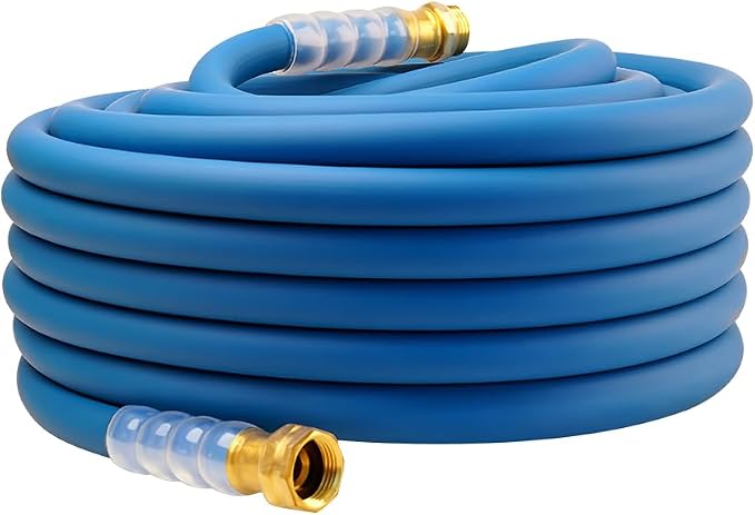 Heavy Duty Premium Garden Hose 75ft x 5/8", 300PSI Working, 1000PSI Burst, Hybrid Rubber Water Hose with Transparent Swivel Handle - Hot/Cold Water - Five Layered Braiding with Brass fittings (Blue)