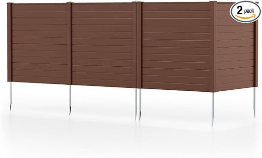 Happygrill Air Conditioner Fence 2 Panels, 48''L x 48''H Outdoor Privacy Screen w/Metal Ground Stakes, Freestanding PVC Pool Equipment Enclosure, Decorative Garden Fences for Patio AC Unit, Brown