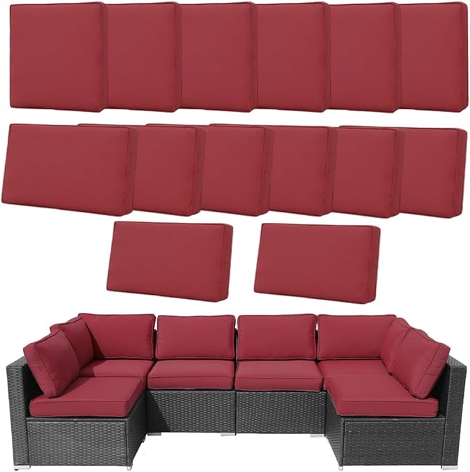 14Pcs Outdoor Cushion Covers Replacement Washable w/Zipper for 6-Seaters Sofa Patio Slipcovers Set Seat and Back Covers Only-25.6x25.6x3.9inch