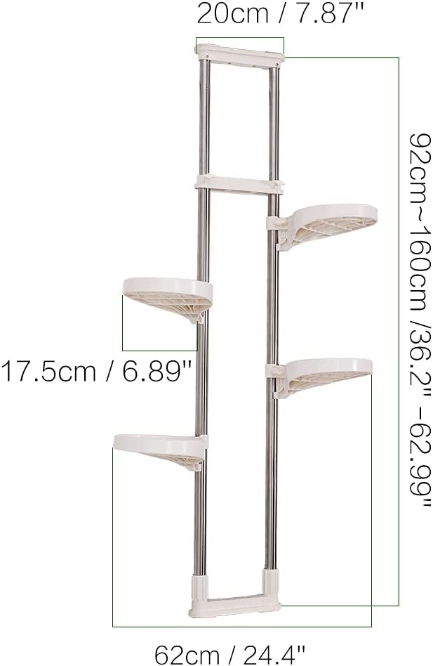 BAOYOUNI Indoor Window Plant Stand Metal Double Pole Storage Shelf Flower Pot Display Rack Holder Planter Extention Rods Home Decor with 4 Adjustable Trays - Ivory