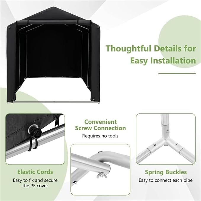ERGOMASTER 7 x 5.2 x 5.4Ft Outdoor Storage Shed with Waterproof Cover, Roll-Up Zipper Door, Wind Rope, Ground Stake,Heavy Duty Portable Tent for Storage Bikes, Garden Tools, Motorcycles