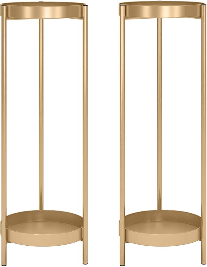 2 Tier Metal Flower Plants Holder with 2 Removable Display for Indoor or Outdoor,Pot Plant Planter Display (Gold 2P)