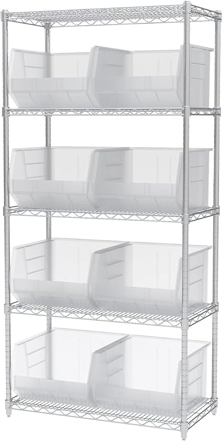 Akro-Mils 30270 AkroBins Plastic Storage Bins, Space-Saving Stackable Bins for Garage, Pantry, Craft Organization, 18" x 16" x 11", Clear, 3-Pack