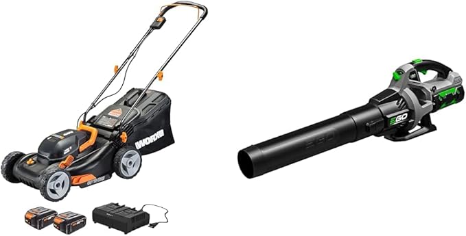 Worx 40V 17" Cordless Lawn Mower for Small Yards Bundle with EGO Power+ 56-Volt 530 CFM Cordless Leaf Blower