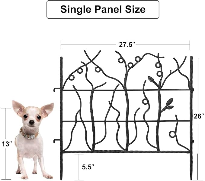 AMAGABELI GARDEN & HOME 5 Panel 26in(H)×11.5ft(L) Decorative Garden Fences and Borders for Dogs No Dig Rustproof Metal Fence Panels Garden Edging Animal Barrier Fencing for Flower Bed Yard Patio