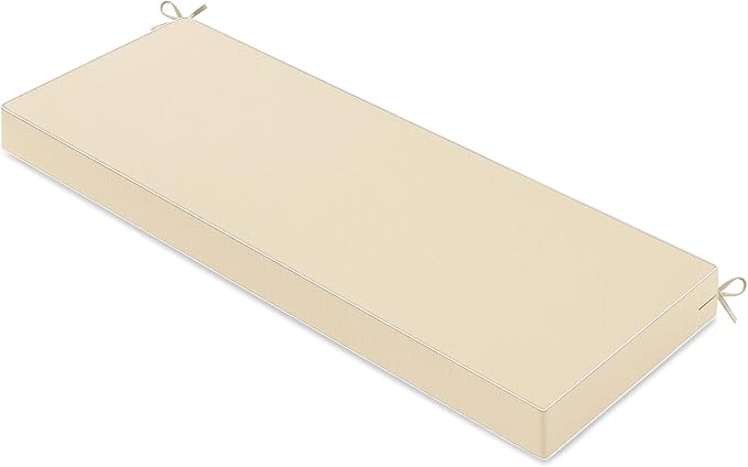 MIULEE Beige Outdoor Bench Cushion 59x18x3 Inch Waterproof 3-Year Color Fastness Patio Furniture Cushions for Porch Swing, Garden Bench Sofa Couch with Adjustable Ties No Slip Design