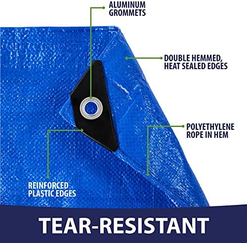 RUGGED RHINO Kneeling Pad and All-Weather Protection Tarp, Kneeling Pad Resists Water in Gray Color, Tarp is Multipurpose High Durability 6’ x 8’ in Blue Color, 2 Item Bundle