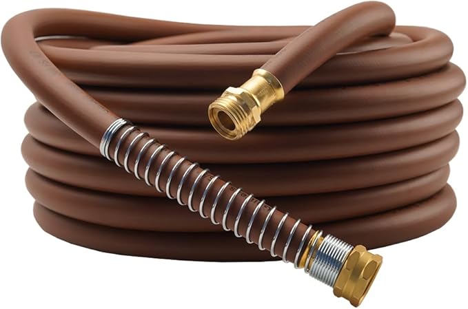 Guitrees Garden Hose 75FT x 5/8", Heavy Duty Rubber Hose, Water Hose with Five Layered Braiding, Male to Female Fittings, 1000PSI Burst, 300PSI Working (Brown)