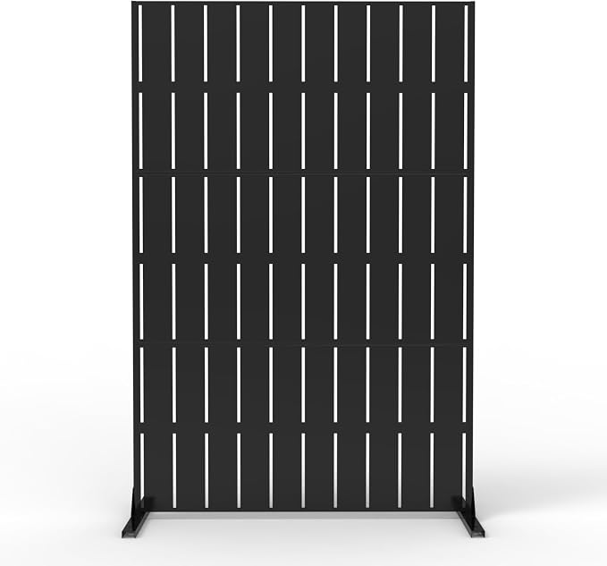 72" h x 47" w Outdoor Metal Privacy Screen, Freestanding Screen Panel with Stand, Privacy Fence and Room/Garden Divider, Weather-Resistant Steel for Patio, Garden, Balcony, or Backyard