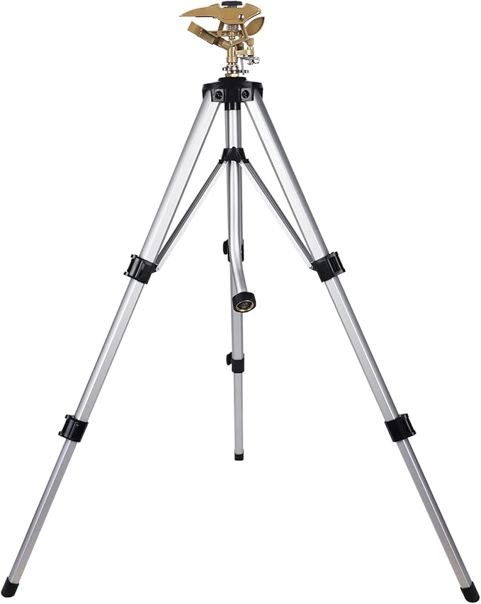Biswing Large Impact Sprinkler Head on Tripod Base, Adjustable Zinc Alloy Lawn Sprinklers for Yard Lawn Garden, 3/4" NH Connector, 360 Degree Large Area Coverage Irrigator with Extension Legs, 1 Pack