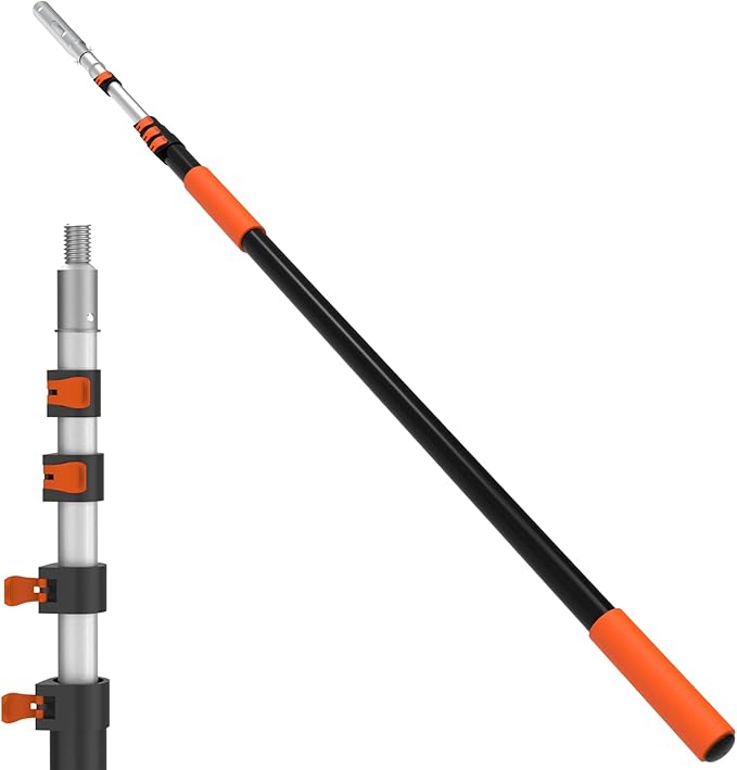LAANPOLE Telescopic Pool Pole, 12ft Heavy Duty Swimming Pool Pole, Adjustable Pool Cleaning Pole for Skimmer Nets, Vacuum Heads and Brushes