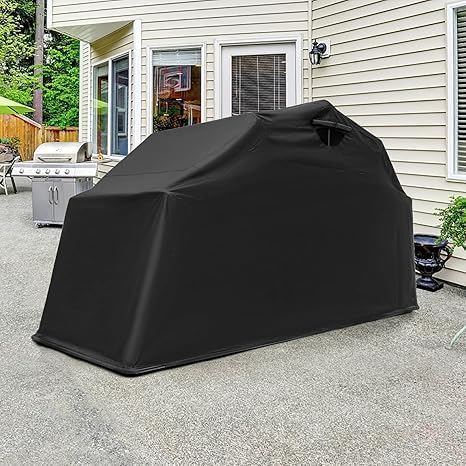 Goplus Motorcycle Shed with Expansion Bolts, Waterproof Motorcycle Garage with 600D Oxford Cloth & Ventilation Window, Suitable for Heavy Motorcycle Vehicle Storage, Size 136" x 54" x 75"