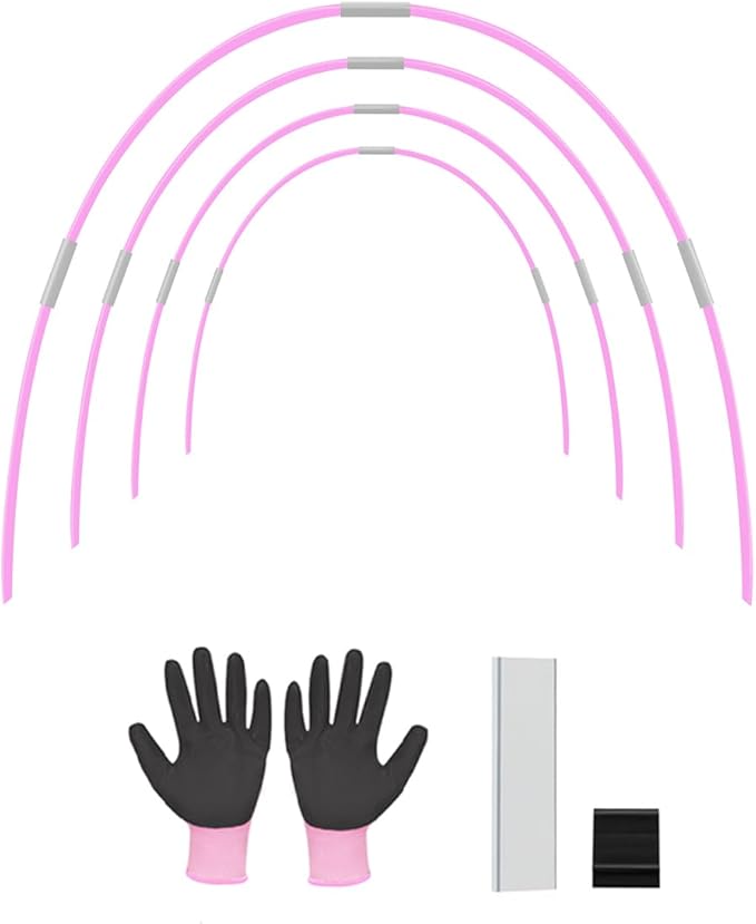 Garden Hoops, Sunwuk Pink Greenhouse Hoops for 2.5-5.5ft Wide Raised Beds, Small Garden Tunnel Hoops for Row Cover, 4 Sets of 5.6ft Long Super Bendable Fiberglass Support Hoops Frame, 20pcs M Size