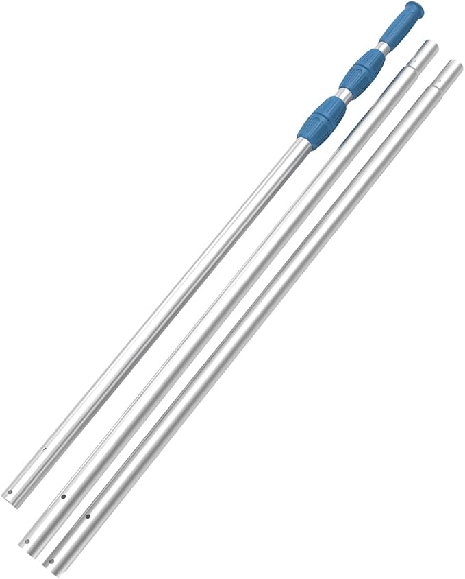 KEMANO Professional 15ft Heavy Duty Swimming Pool Pole, Telescopic Aluminum, Adjustable 3.4-15ft, Fits Pool Vacuum, Net, Brush, Hook, Cleaning Tools, Universal Mount, Anti-Slip Grip, Twist Lock Design