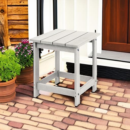 LZRS Square Patio Side Table, Heavy Duty HDPE Outdoor End Table with Wood Texture, Weatherproof Composite Table for Adirondack Chairs, Deck, Pool, Indoor/Outdoor, No Peeling or Cracking(Sand)