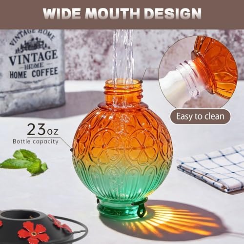 Glass Hummingbird Feeders for Outdoors Hanging Purple+Green