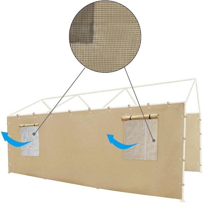 10 * 20 FT Carport Sidewall kit Panel Set of 4 with Mesh Windows and Double Head Zippers, 180G PE Waterproof & UV Protected Replacement Sidewall Cover, Beige
