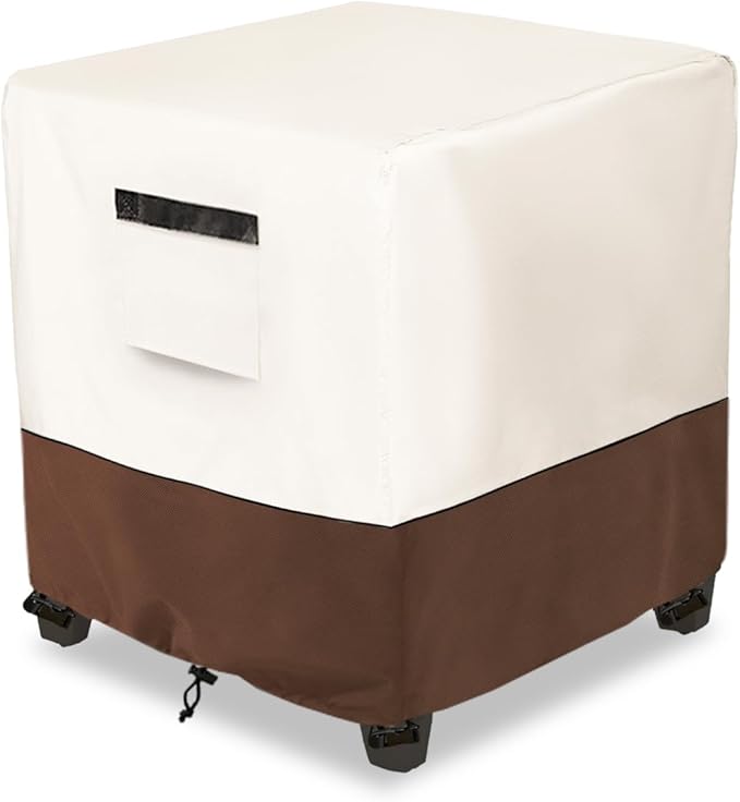 Waterproof Patio Ottoman Cover,Square Patio Small Side Table Cover,Heavy Duty Outdoor Furniture Cover Size 22L x 22W x 18H inch(Beige&Brown)