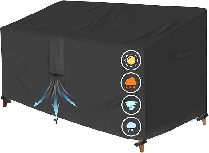 Luv4babe Outdoor Loveseat Cover, Weatherproof and Waterproof Heavy Duty Outdoor Couch and Sofa Cover 58Wx32Dx31H inch with Air Vent and Handles, Black