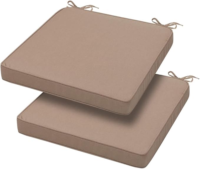 Magpie Fabrics Square Corner Seat Cushion, 18" x 18" x 2.5", 2 Pack, Indoor/Outdoor Waterproof Weather Resistant Universal Chair Pads for Patio Garden Dining - Khaki