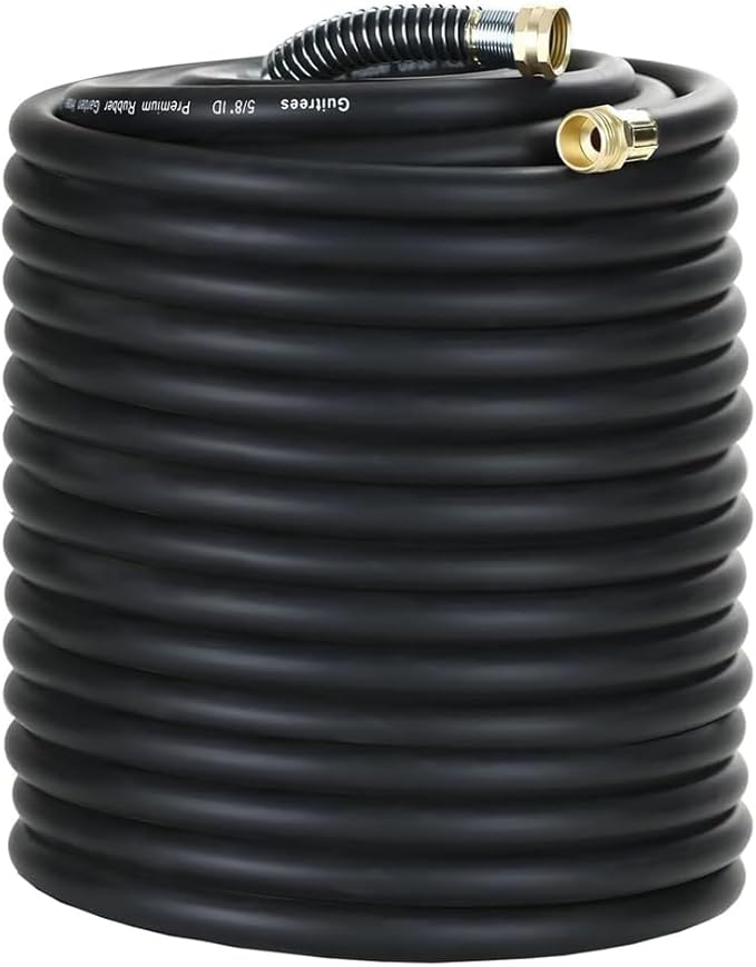 Guitrees 250FT 5/8 Heavy Duty Rubber Garden Hose - 300psi Working, 1000psi Burst - Hot/Cold Water - Five-Layered Braiding for Durability - Versatile for Gardening, Agriculture, Construction(Black)