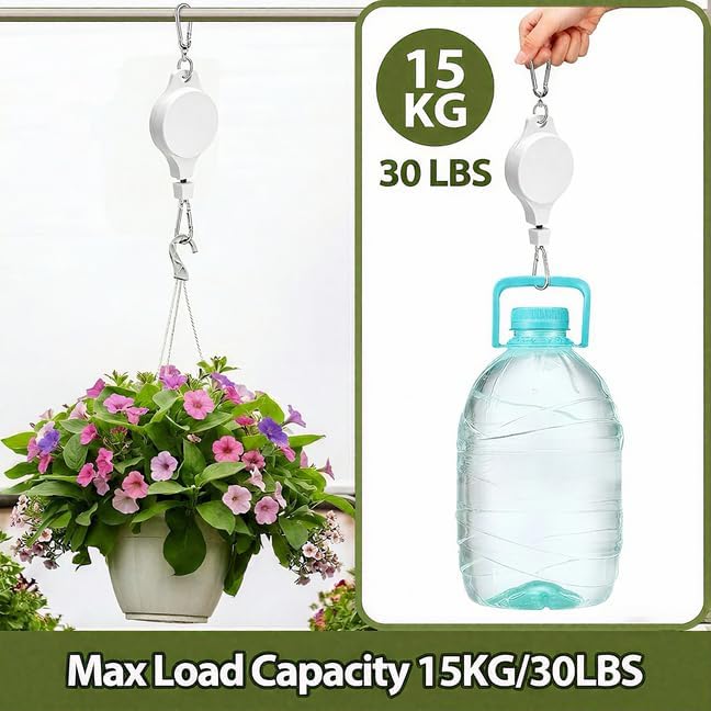 Retractable Plant Hanger with Pulley System, Effortless Raising and Lowering for Indoor and Outdoor Plants, Hanging Planters, Garden Pots & Bird Feeders (4-Pack,White)