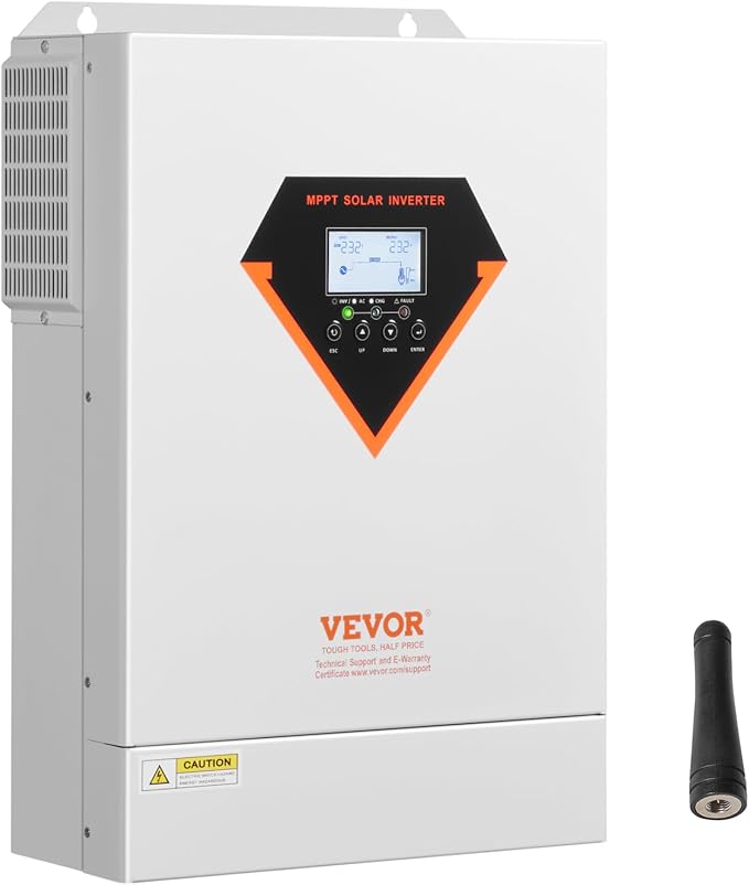 VEVOR Hybrid Solar Inverter, 6000W, Single Phase Pure Sine Wave Power Inverter, 48V DC to 220/230V AC, with Built-in 120A MPPT Solar Charge Controller, for Off-Grid System Lead Acid Lithium Battery