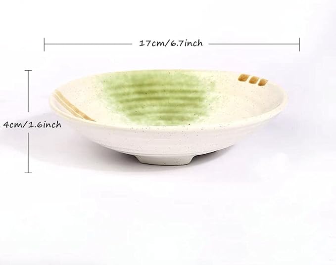 Japanese Ikebana Vase Kit, Flower Shallow Container Ceramics Ikebana Vase with 1.57inch Flower Frog Floristry Kenzan and Floral Frog Needle Straightening Tool (White and Green Bowl)