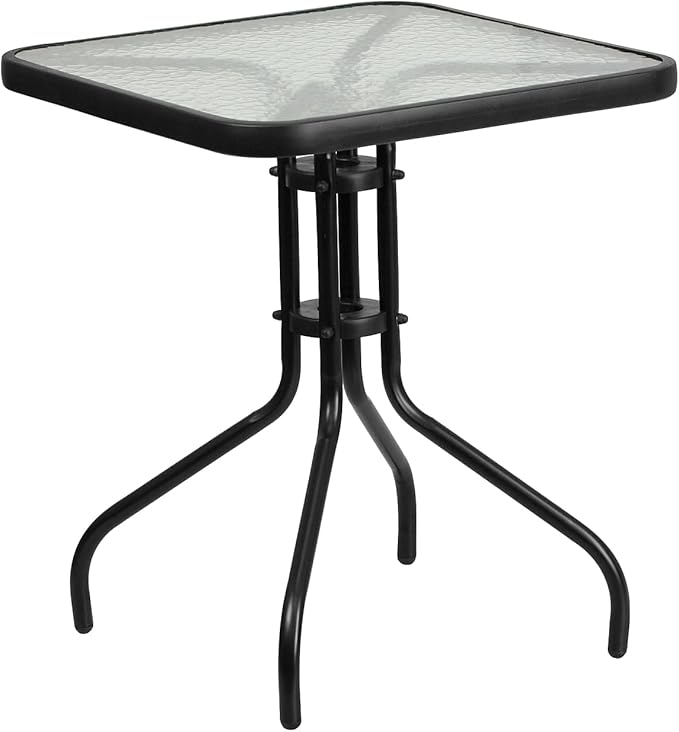 Flash Furniture Barker 23.5" Square Indoor/Outdoor Tempered Glass Patio Side Table, Outdoor Patio Table for Commercial or Residential Use, Clear/Black