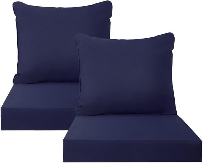 PatioGlow Outdoor Seat Cushion Set, 22" x 22" x 3.5", Set of 2, Water-Resistant & Fadeness Patio Furniture Cushions with Removable Cover & Ties, Thick Deep Seating Pads for Outside Sofa Couch, Blue