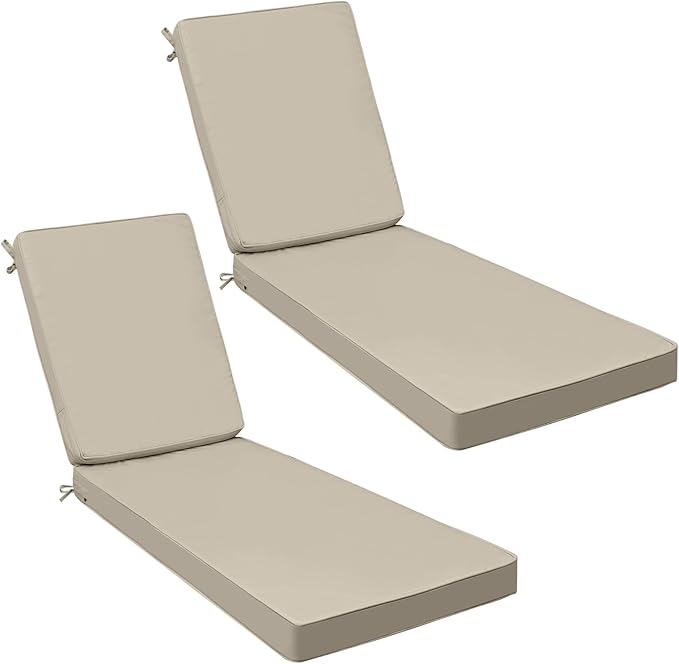 AAAAAcessories Outdoor Chaise Lounge Cushions, Fade-Resistant, Waterproof Patio Furniture Replacement Cushions, 80" x 26" x 3", Set of 2, Beige