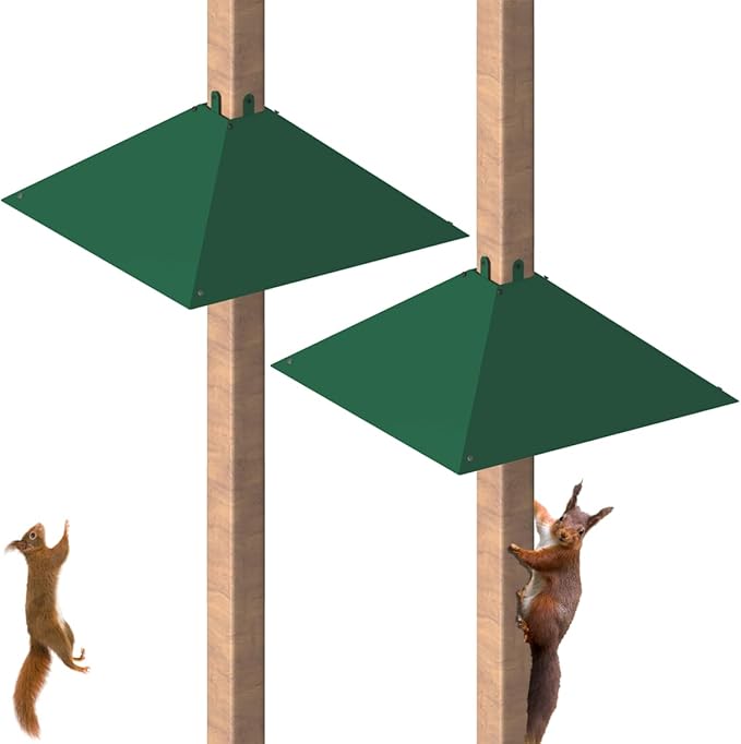 Metal Squirrel Baffle for 4x4 Post, Outside Wooden Pole Mount Squirrel Guards for Bird Feeders, 17 Inch Squirrels Deterrents Stopper to Deter Racoons, Green, 2pcs