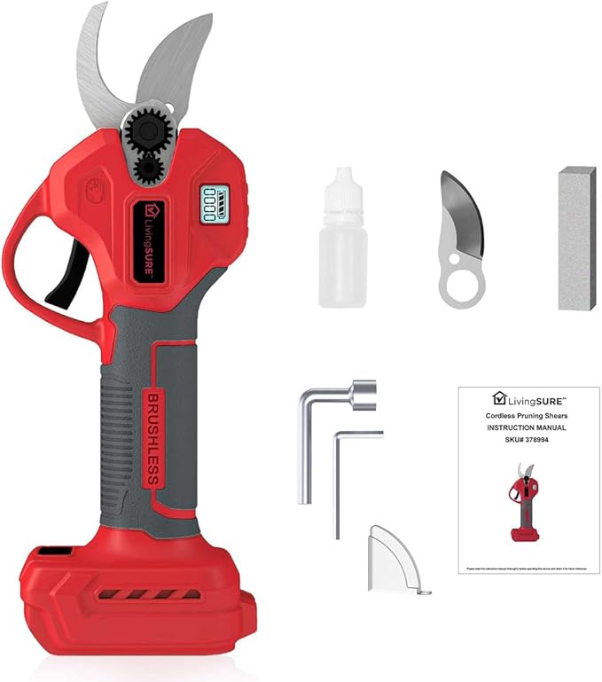 Cordless Pruning Shears by LivingSURE Portable Electric Shears For Gardening Tree and Flower Trimming, Branch Cutter for Outdoor Bushes and Garden - Battery Not Included