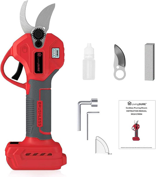 Cordless Pruning Shears by LivingSURE Portable Electric Shears For Gardening Tree and Flower Trimming, Branch Cutter for Outdoor Bushes and Garden - Battery Not Included