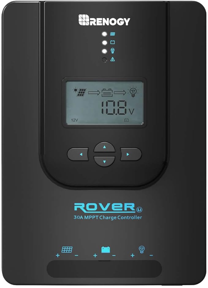 Renogy Charge Controller-Rover 30A MPPT 12V/24V Auto-Detect LCD Display | 99.9% Efficiency for Gel/Flooded/Lithium Batteries | Dual-Peak Tracking & Modbus Support (30A 12V/24V)