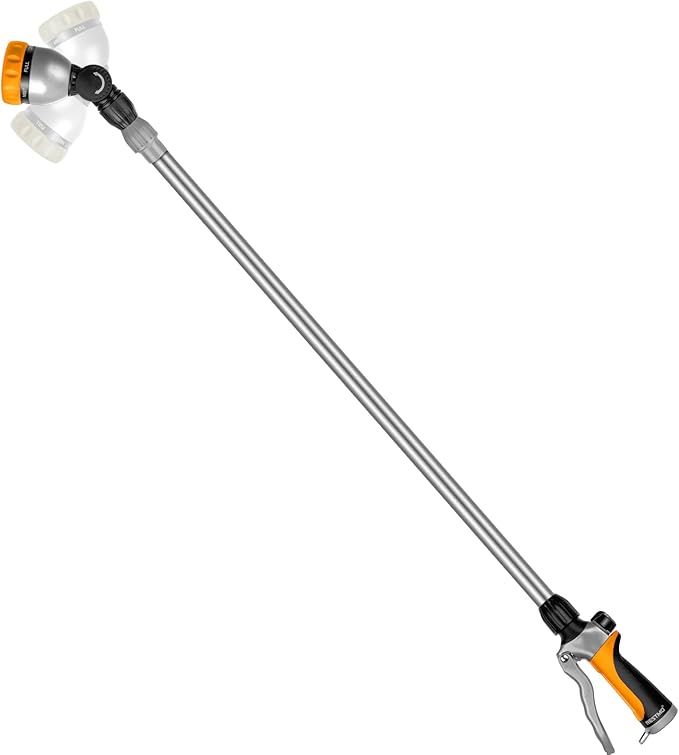 RESTMO 36”-60” Metal Watering Wand, Long Telescopic Tube | 180° Adjustable Ratcheting Head | 7 Spray Patterns | Flow Control, Perfect Garden Hose Sprayer to Water Hanging Baskets, Shrubs, Yellow