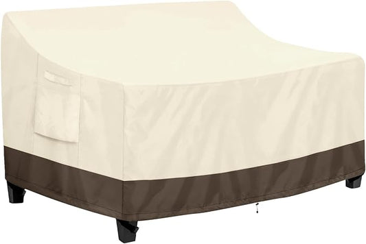 PureFit Outdoor Couch Cover Waterproof Patio Sofa Furniture Covers, 2-Seater Outdoor Loveseat Cover with Air Vent and Handles, 60W x 35D x 35H Inches, Beige/Brown