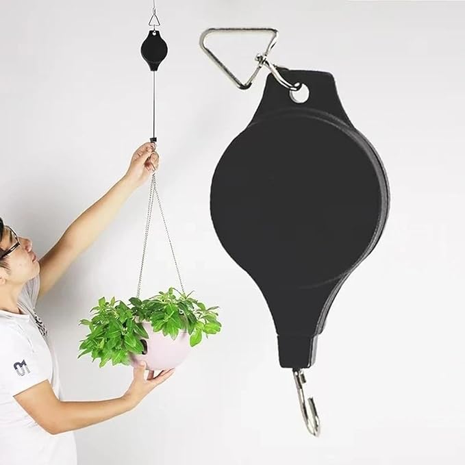 Generic Heavy Duty Adjustable Plant Hanger 6 Pack, Retractable Pulley System for Easy Height Adjustment, Ideal for Indoor and Outdoor Hanging Baskets, Pots, and Bird Feeders - Durable Black Finish
