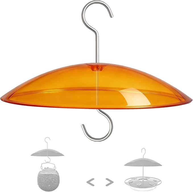 8" Mini Rain Cover for Bird Feeder/House - ‌Small Protective Dome Guard Against Rain/Snow/Sun - Orange Yellow Translucent Plastic - Dia. 20CM
