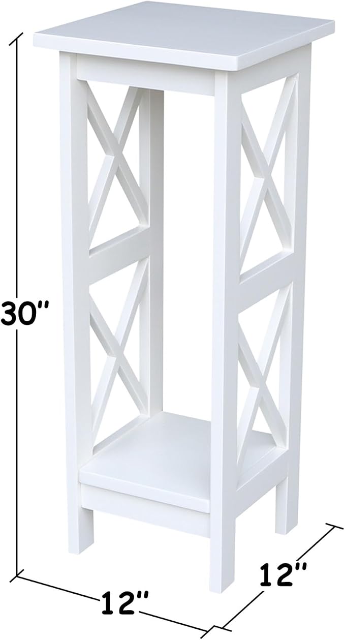 IC International Concepts, 30" X-Sided Plant Stand , Solid Wood, Real Parawood, 12" W x 12" D x 30" H, Easy Assembly, Snow White