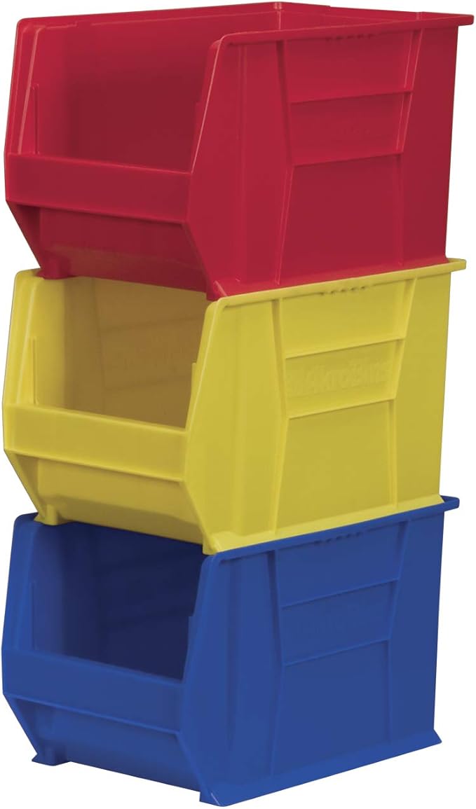 Akro-Mils 30282 Super-Size AkroBins Plastic Storage Bins, Space-Saving Stackable Bins for Garage, Classroom, Warehouse Organization, 20" L x 12" W x 12" H, Red, 2-Pack