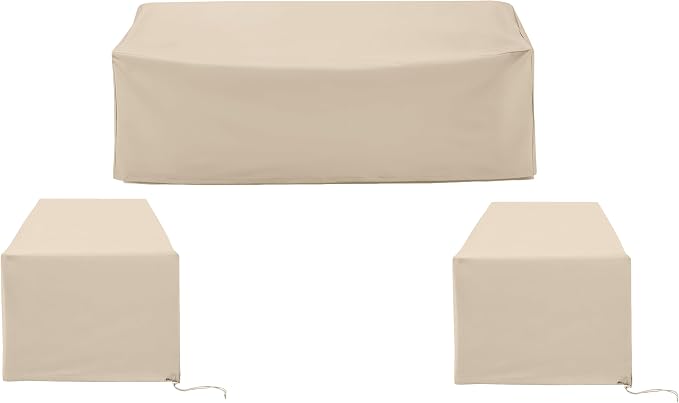 Crosley Furniture Patio Furniture Covers, Waterproof 3-Piece Cover Set for Outdoor Chairs and Sofa, Tan