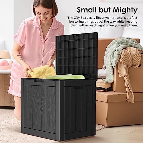 30 Gallon Deck Box, Waterproof Resin Outdoor Storage Box with Lockable Lid, Patio Storage Box Featuring Fade Resistant for Patio Furniture Cushions, Pool Accessories, Garden Tools, Black