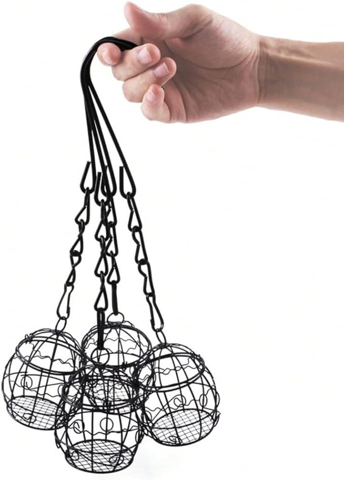 Bird Feeder, Suet Ball Feeders for Outside Hanging, Metal Hanging Bird Feeder with Hooks, Fat Ball Bird Feeder Suet Feeder for Wild Birds Outdoor Garden (Gold,4 pcs)
