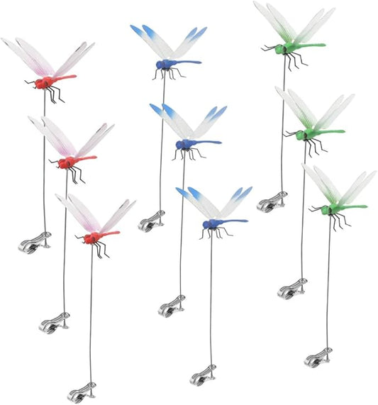9 Pack Dragonfly Clip,3D Dragonfly Garden Stakes Decor,Fly Deterrent,Dragonfly Humming Bird Stakes,Deer and Horse Fly Deterrent,Garden Bird and Fly Scare Devices for Indoor Outdoor