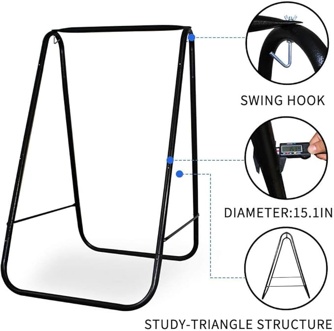 Hammock Chair Stand with Large Hanging Padded Indoor Swing,Easy to Assemble Sturdy Hammock Chair with Stand,MAX Capacity up to 500 LBS,Heavy-Duty Steel Hammock Stand for Indoor Outdoor(White)