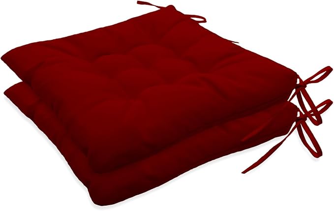 Outdoor Indoor Tufted Chair Cushions, Seat Cushions with Ties, Chair Pads Waterproof for Porch Kitchen Office Garden Red 16" x 16", Set of 2