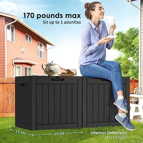 30 Gallon Deck Box, Waterproof Resin Outdoor Storage Box with Lockable Lid, Patio Storage Box Featuring Fade Resistant for Patio Furniture Cushions, Pool Accessories, Garden Tools, Black