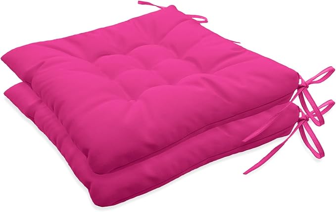 Outdoor Indoor Tufted Chair Cushions, Seat Cushions with Ties, Chair Pads Waterproof for Porch Kitchen Office Garden Hot Pink 16" x 16", Set of 2